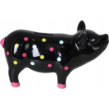 Pokladnička POKLADNIČKA PRASÁTKO ČERNÉ S BAREVNÝMI TEČKAMI
