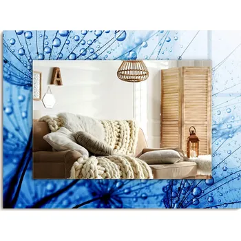 Zrcadlo Zrcadlo s potiskem nástěnné dekorativní svislé vodorovné Kapky na pampeliškách 80x60 cm