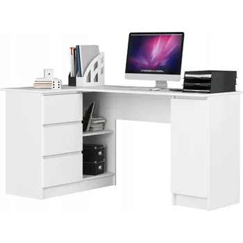 Rohový psací stůl B20 levý bílý 3 zásuvky 155 cm AKD