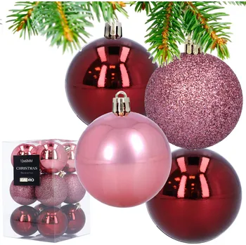 Vánoční dekorace VÁNOČNÍ BAŇKY růžové vánoční ozdoby sada 12 Ks plastových bublinek na vánoční stromeček 6 cm