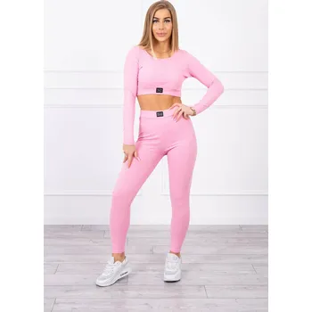 Komplet s žebrovanou blůzou a legínami světlý růžový K-Fashion, UNI i519_21239-U