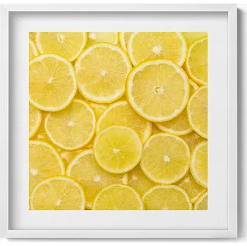 Obraz Dekorativní nástěnný obraz v bílém rámu s grafikou loft Ovoce citrónu 50x50 cm
