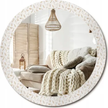 Zrcadlo Kulaté nástěnné dekorativní zrcadlo ve skleněném rámu průměr 80 cm Ptačí pera