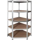 Kovový rohový regál Zeus 5 polic pozinkovaný, vysoká nosnost 875 kg