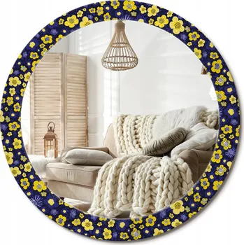 Zrcadlo Kulaté nástěnné dekorativní zrcadlo ve skleněném rámu průměr 80 cm - Malé kytičky