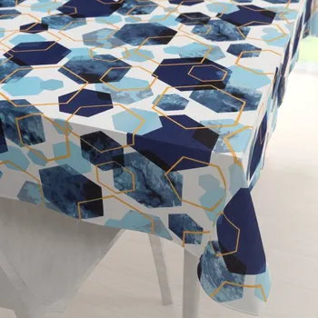 ubrus Bavlněný obdélníkový ubrus Sandra SA-574 Modré hexagony na bílém 60x100 cm