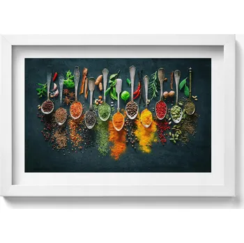 Obraz Dekorativní obraz v rámu na zeď Lžíce s barevným kořením 30x20 cm