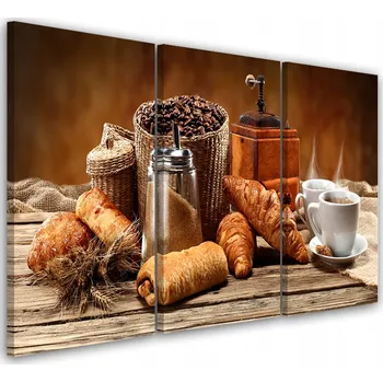 Obraz OBRAZ TRYPTYCH Káva Pečivo Francouzské 60x40