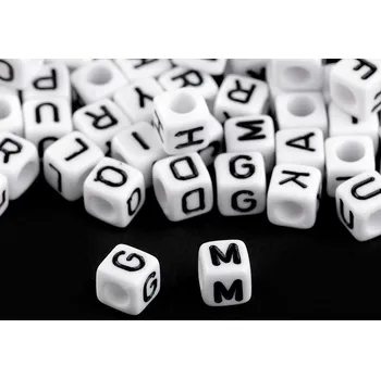 Dětské navlékací korálky Plastové korálky s písmeny kostka 6 mm Varianta: 1 mix černobílý, Balení: 12 sáček