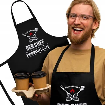 Kuchyňská zástěra KUCHYŇSKÁ ZÁSTĚRA ČERNÁ 220g s potiskem HIER GRILLT