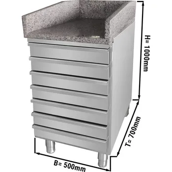 Lednice G.Gastro Nerezový pokladní stůl & 7 zásuvek - 0,5 x 0,7 m