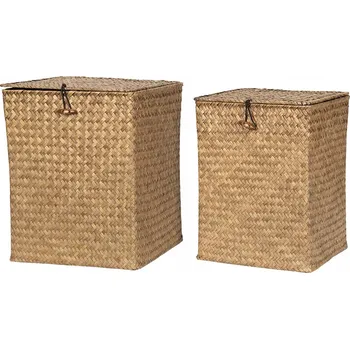 Úložný box Koš z mořské trávy s víkem uzavíratelný KOMPLET 2 KUSŮ 23x29 Cm