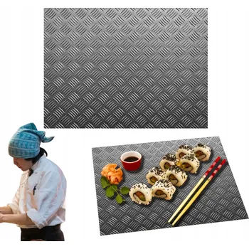 Kuchyňské prkénko VELKÉ SKLENĚNÉ PRKÉNKO NA SERVÍROVÁNÍ SUSHI Tvrzené Sklo 30x22cm vzor PLECH