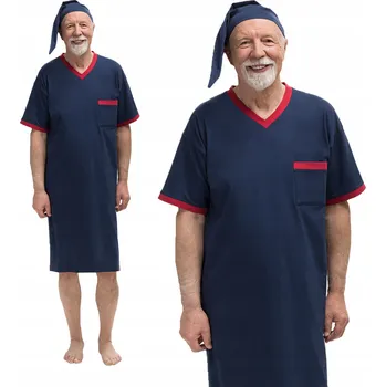 Dámská noční košile Pánská bavlněná NOČNÍ košile s krátkým rukávem, velká, s čepicí (šlafmyca) 3XL