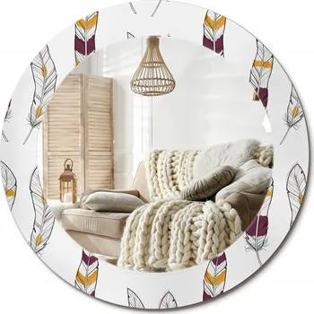 Zrcadlo Kulaté dekorativní zrcadlo na zeď s potiskem, Loft Pírka, průměr 60 cm