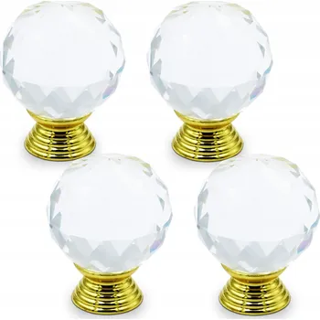 Nábytkové kování 4x ZLATÁ KNOFLÍKOVÁ ÚCHYTKA NA NÁBYTEK, KNOFLÍK KE SKŘÍŇCE SE S KŘIŠŤÁLEM, 30 MM