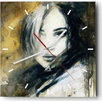 Hodiny Velké nástěnné hodiny na zeď 40x40 Žena Skleněné hodiny Čtvercové Tiché