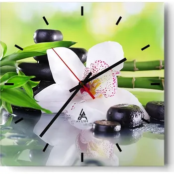 Hodiny Nástěnné hodiny do kuchyně 30x30 Bambusové Stylové hodiny na skle Loft Tiché