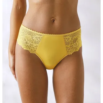 Kalhotky Sada 2 kalhotek tanga s vysokým pasem z mikrovlákna a krajky žlutá+slonová kost 50/52