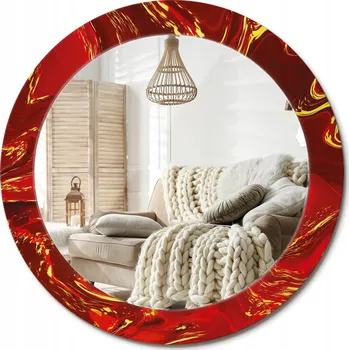 Zrcadlo Moderní dekorativní kulaté zrcadlo s potiskem průměr 70 cm Červený mramor