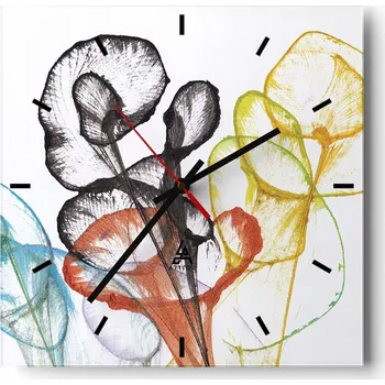 Hodiny Velké nástěnné hodiny na zeď 40x40 Květiny Skleněné hodiny Čtvercové Tiché