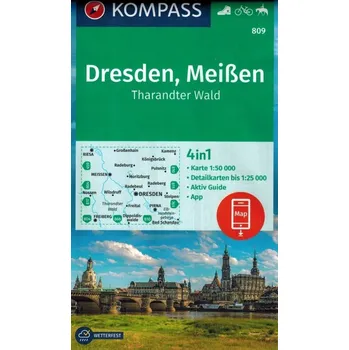 KOMPASS Wanderkarte 809 Dresden, Meißen, Tharandter Wald 1:50.000: 4in1 Wanderkarte, mit Aktiv Guide und Detailkarten inklusive Karte zur offline Verwendung in der KOMPASS-App. Fahrradfahren. Skitoure Kompass Karten GmbH