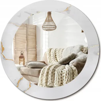 Zrcadlo Kulaté nástěnné dekorativní zrcadlo ve skleněném rámu Bílý mramorový vzor průměr 60 cm