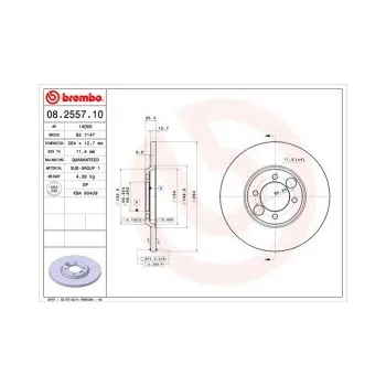 Brzdový kotouč BREMBO 08.2557.10 Brzdový kotouč Doprava Zdarma!