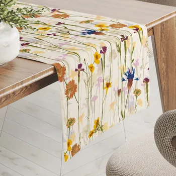 ubrus Bavlněný běhoun na stůl Sandra SA-571 Luční kvítí na krémovém 20x140 cm
