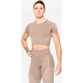 DOMYOS Dámské fitness tričko Crop top S KAŠTANOVÁ|RŮŽOVÁ