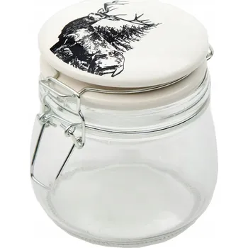 Dóza na potraviny Dekorativní úložná dóza - bílý sob, zavařovací sklenice s klipem