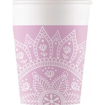 Party nádobí PAPÍROVÉ KELÍMKY FIALOVÉ BÍLÉ MANDALA 200 ML 8 KS