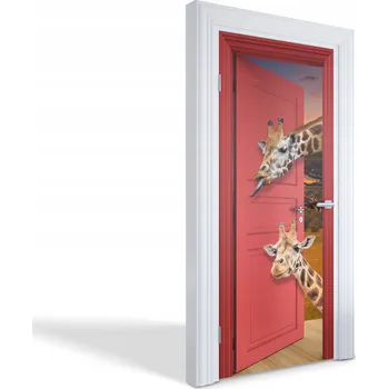 Fototapeta Dekorativní samolepka na dveře oživí vzhled – Žirafa ve dveřích 95x205 cm