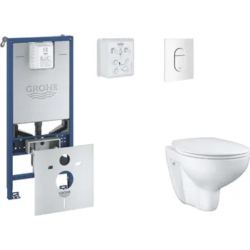 Klozet GROHE - Rapid SLX Set předstěnové instalace, klozetu, sedátka SoftClose a tlačítka Arena Cosmopolitan, alpská bílá SANI11BB3102