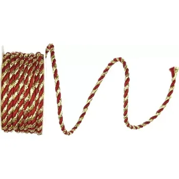 Stuha Provázek kroucený TwistCord Royal Red & Gold zlato - červený 3 mm x 3 m (6,- Kč/m) (Provázek kroucený, dvoubarevný, atlasový červený, zlatý lurex)