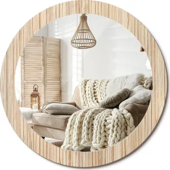 Zrcadlo Kulaté nástěnné dekorativní zrcadlo ve skleněném rámu fi 80 cm Bambusová sláma