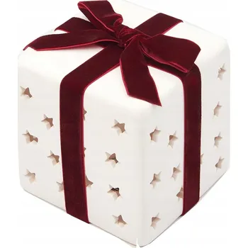 Obraz Vánoční dekorace ve tvaru dárku červená s mašlí keramická