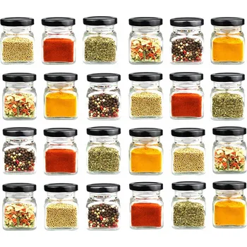 Sklenice 24x skleněné nádoby sklenice na koření 120 ml s černým víčkem fi 53