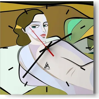 Hodiny Velké nástěnné hodiny na zeď 40x40 Žena Skleněné hodiny Čtvercové Tiché
