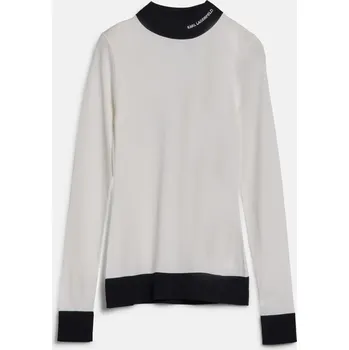Dámský svetr SVETR KARL LAGERFELD LOGO TURTLE NECK WHITE/BLACK