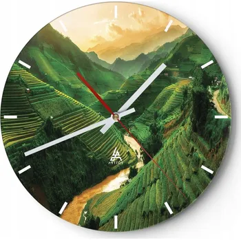 Hodiny Velké nástěnné hodiny 40x40 Rýžová pole Skleněné hodiny Kulatý Tiché