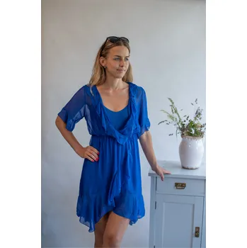 Dámské šaty Šaty hedvábí krátké 23018 Italy barva: modrá královská