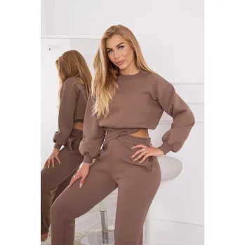 Dámské oblečení Zateplený krátký mikinový set mocca K-Fashion, UNI i519_21669-U