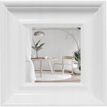 Zrcadlo Zrcadlo dřevěné čtvercové 35x35 cm bílé závěsné