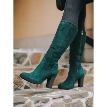 Dámské kozačky Dámské kozačky z pravé broušené kůže EMA 08 smaragd, VELIKOST 37