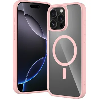 Pouzdro na mobilní telefon JP MagFit Clear MagSafe obal s N52 magnetem, iPhone 16 Pro Max, světle růžový