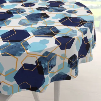 ubrus Bavlněný kulatý ubrus Sandra SA-574 Modré hexagony na bílém Ø 60 cm