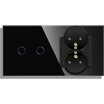 vypínač DOTYKOVÝ DVOJITÝ VYPÍNAČ 2K + DVOJITÁ ZÁSUVKA, SKLENĚNÝ VYPÍNAČ