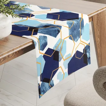 ubrus Bavlněný běhoun na stůl Sandra SA-574 Modré hexagony na bílém 20x120 cm