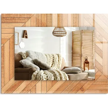 Zrcadlo Zrcadlo nástěnné s ozdobným skleněným rámem Dřevěná parketa 80x60 cm